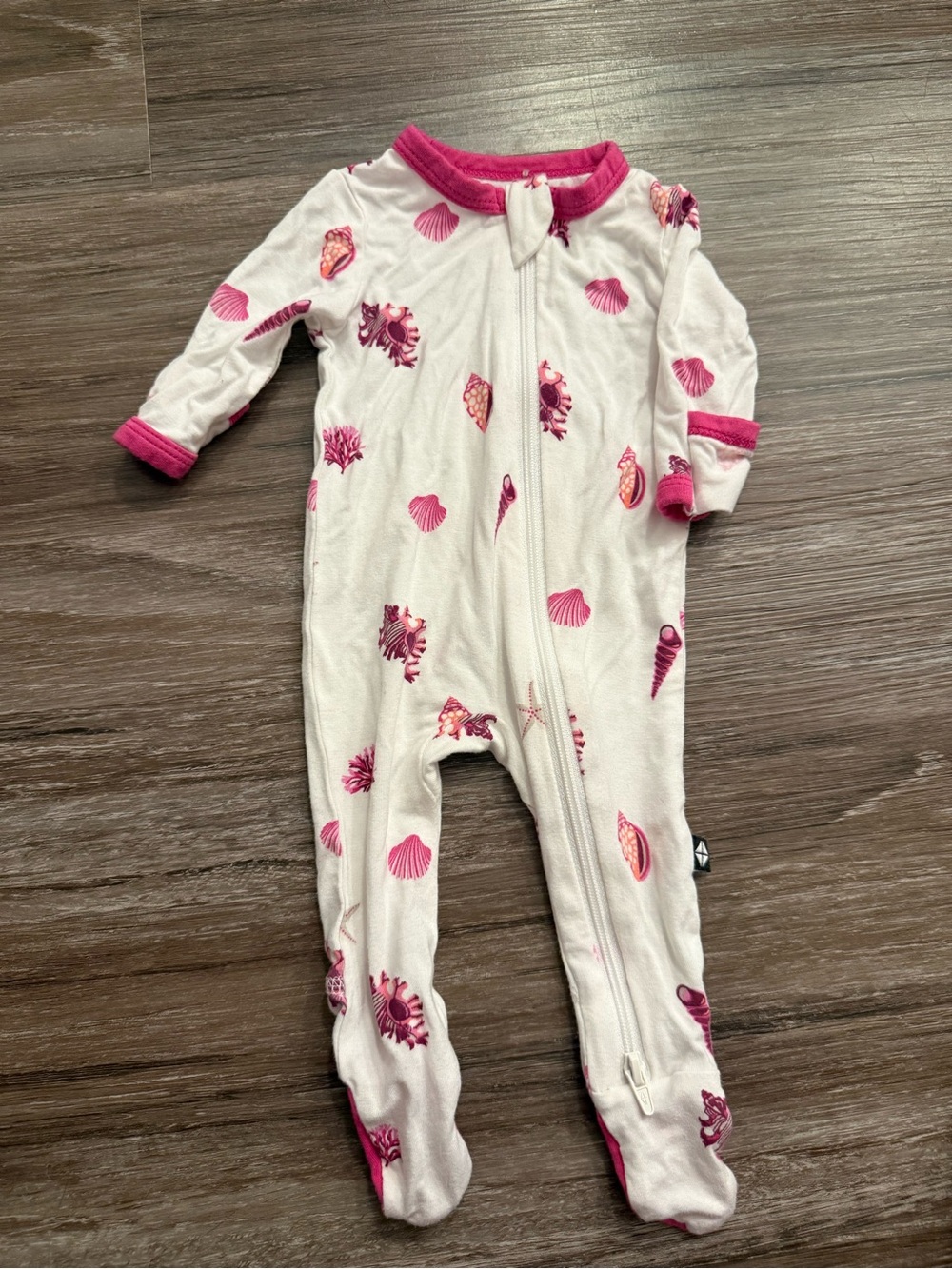 Kyte BABY Pink & White Seashell Footed One-Piece